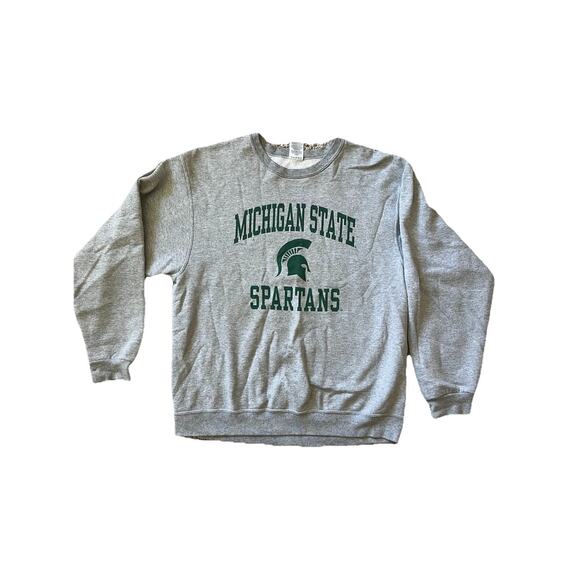 Vintage MSU Sweater Women's Size Large Gray Crew Neck Spartans Michigan State - Picture 1 of 5